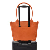 Tote bag in orange full grain smooth leather