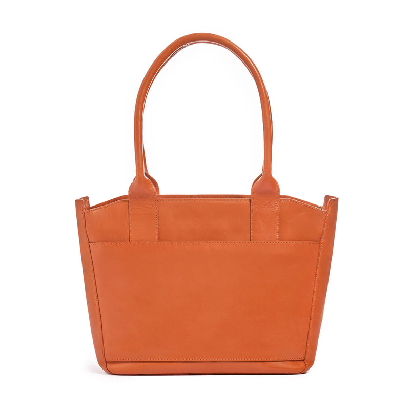 Tote bag in orange full grain smooth leather
