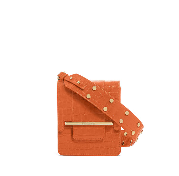 Box bag in orange croc embossed leather