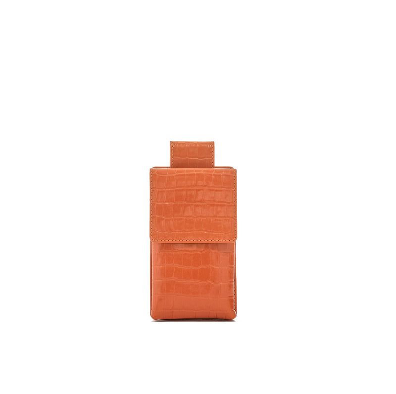 Phone case in orange croc embossed leather