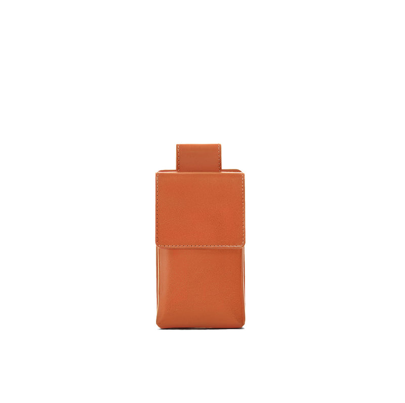 Phone case in orange full grain smooth leather