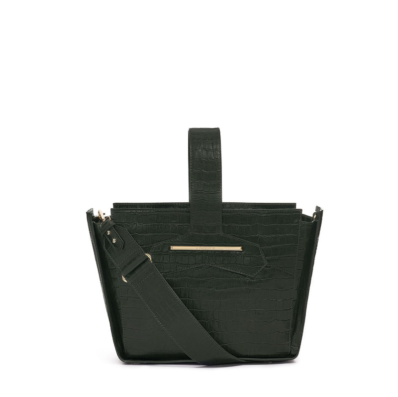 Crossbody handbag in forrest green croc embossed leather