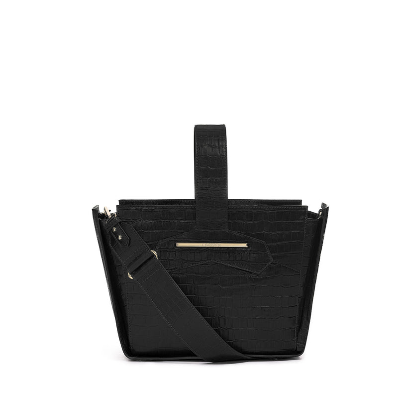 BLACK crossbody handbag with 2" long strap