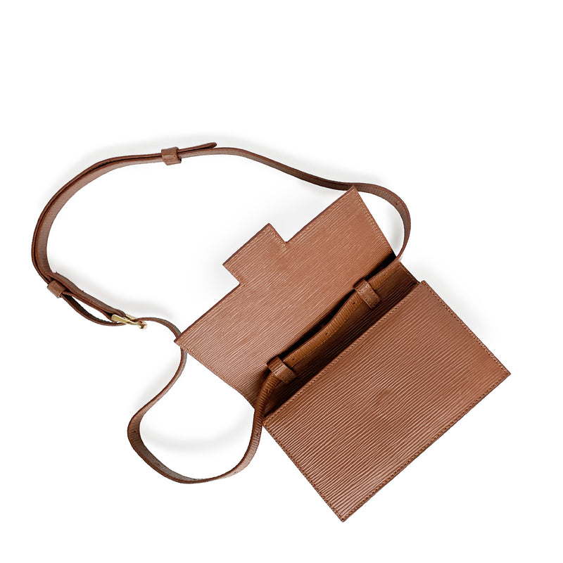 Dunia Belt Bag in cappuccino color textured leather