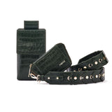 Wallet with strap to use as a crossbody with phone bag attached in croc leather