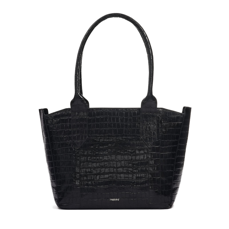 Tote bag in black croc leather