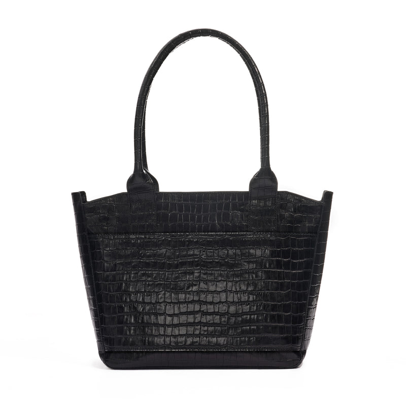 Tote bag in black croc leather