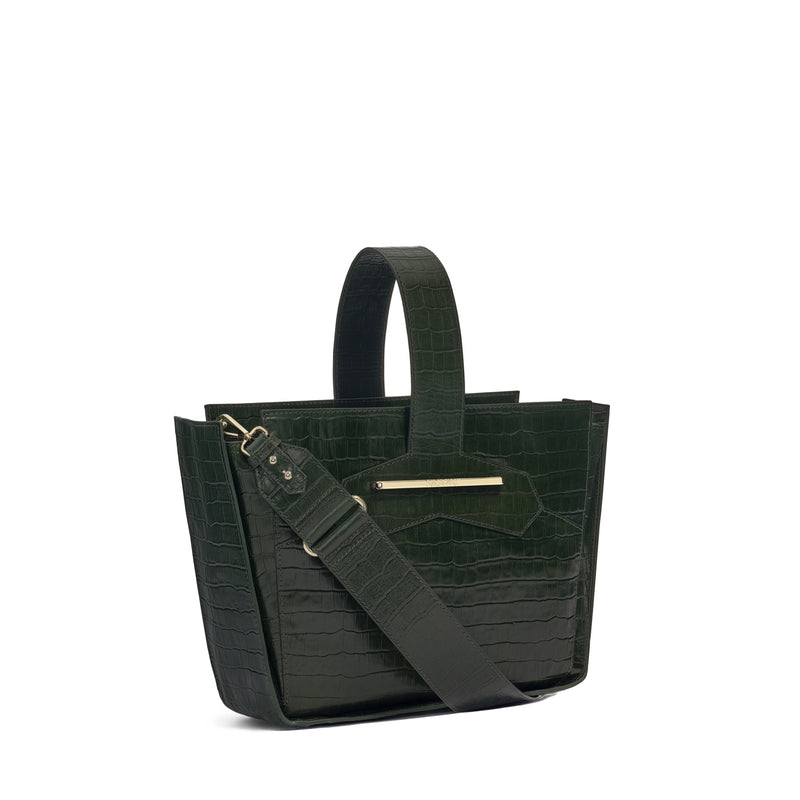 Crossbody handbag in forrest green croc embossed leather