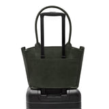 Tote bag in forrest green croc embossed leather on carry on 