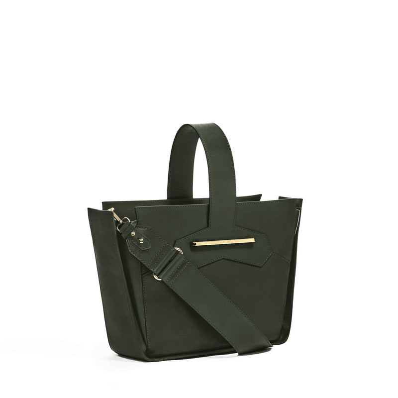 Crossbody handbag in forrest green full grain smooth leather