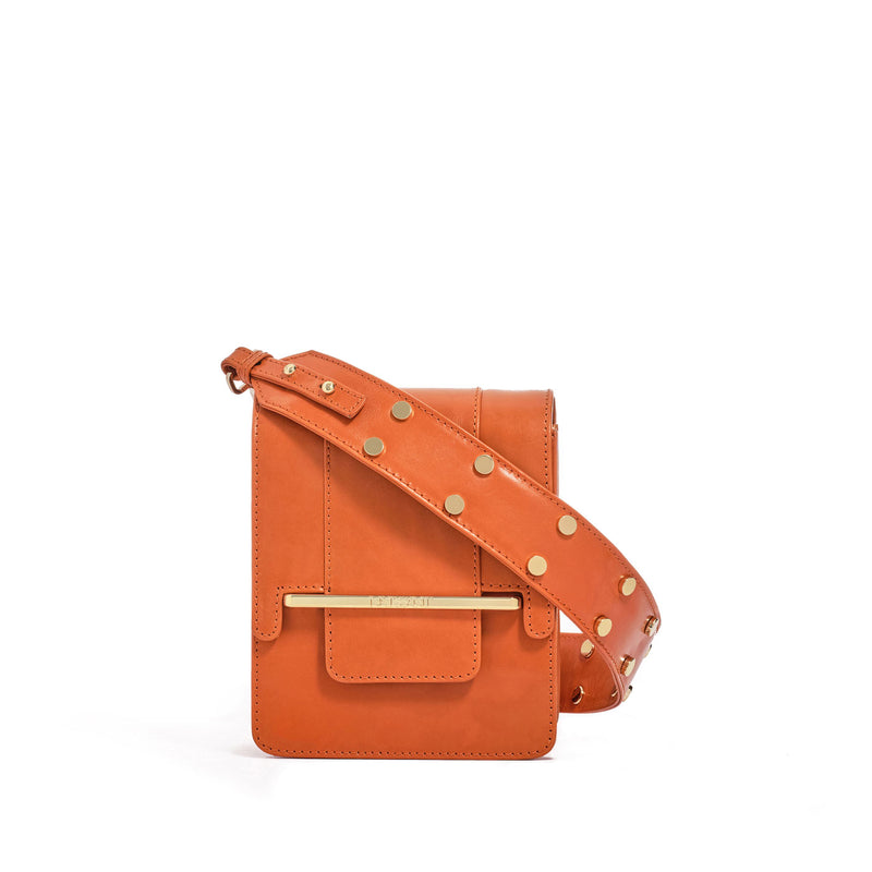 Box bag in orange full grain smooth leather